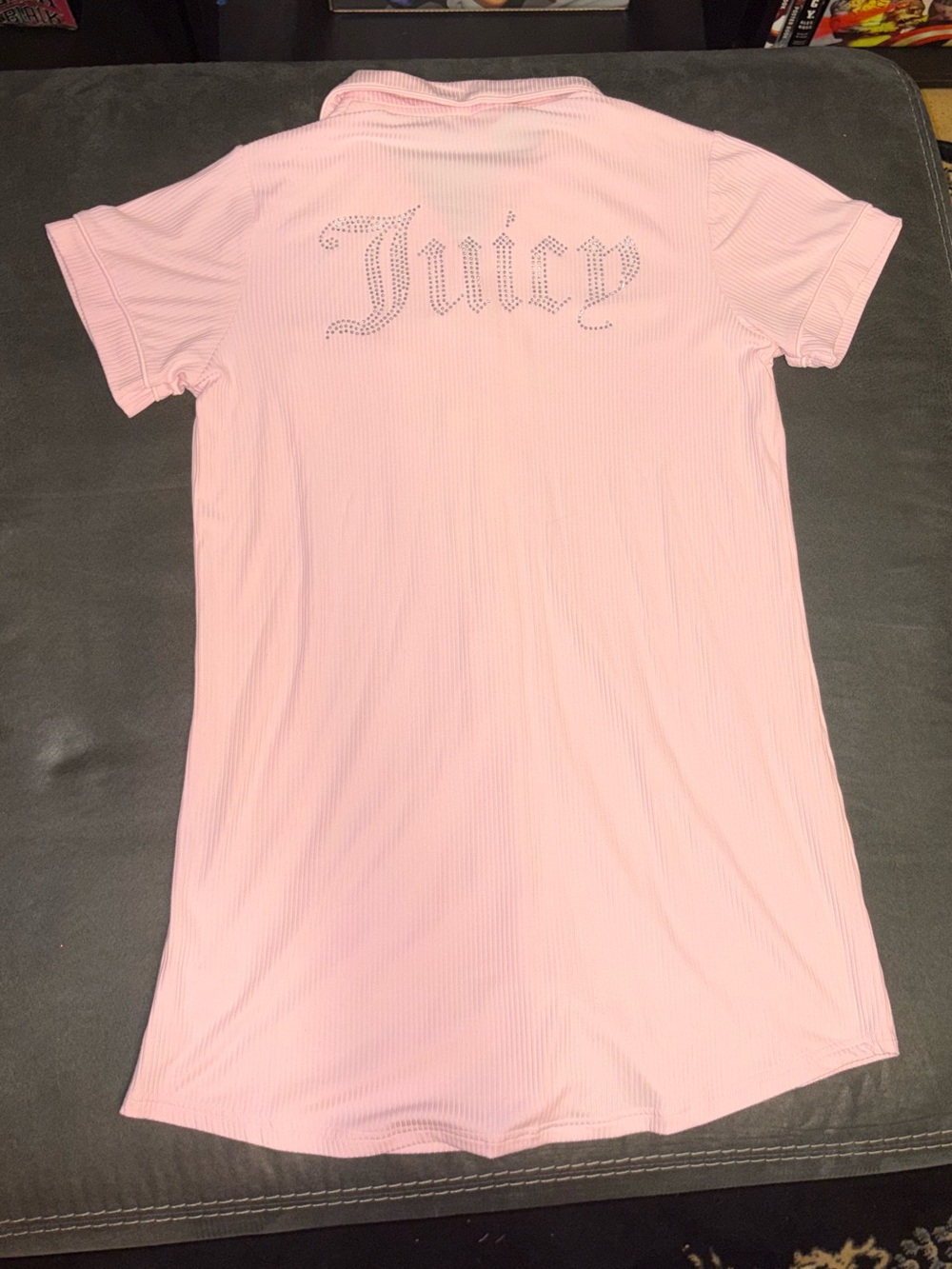 Juicy Couture Bling Light Pink Short Sleeve Button-Down Nightshirt - Picture 2 of 3